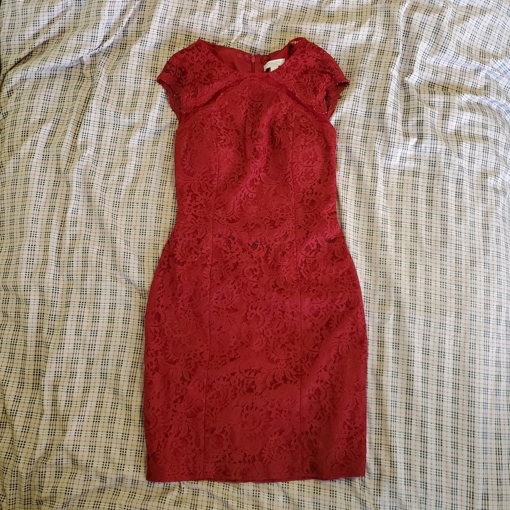 Burgundy lace sheath dress
